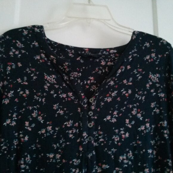 Women's Navy Floral Long Sleeve Henley, Denver Hayes, Medium - Picture 2 of 12